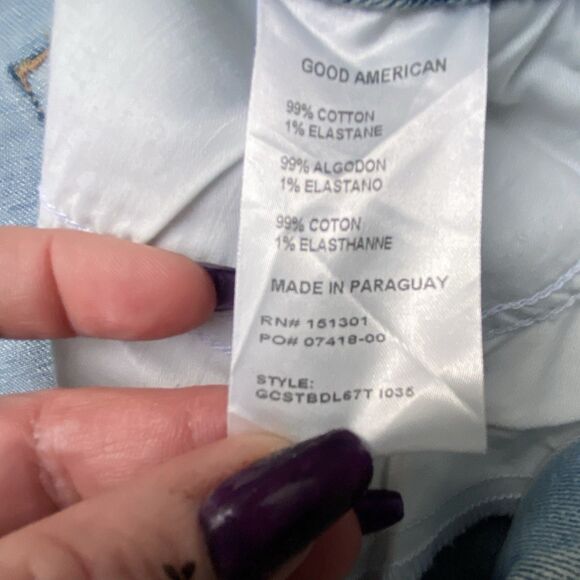 GOOD AMERICAN Good Classic Straight Leg Jeans Light Blue Distressed Size 10/30 - Picture 6 of 6